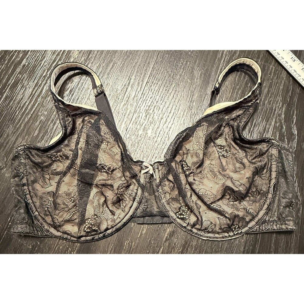 Cacique Unlined Full Coverage 42DD Black Floral Modern Lace Covered Underwire